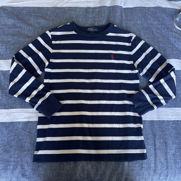 Polo Ralph Lauren Stripe Sweatshirt Youth S 8 Blue White Crew Neck Long sleeves - Picture 1 of 4
